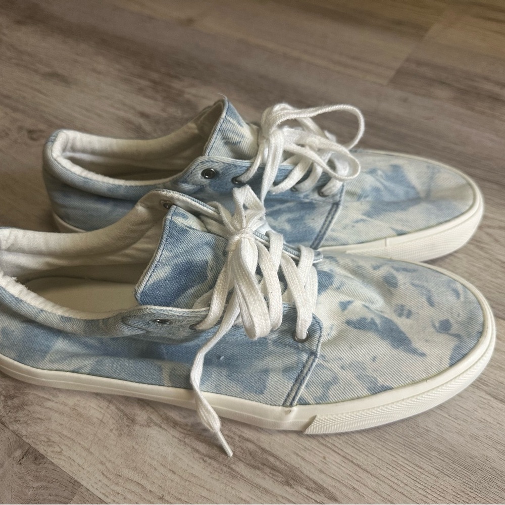 Men’s Distressed Denim Blue and White Tie-Dye Sneakers